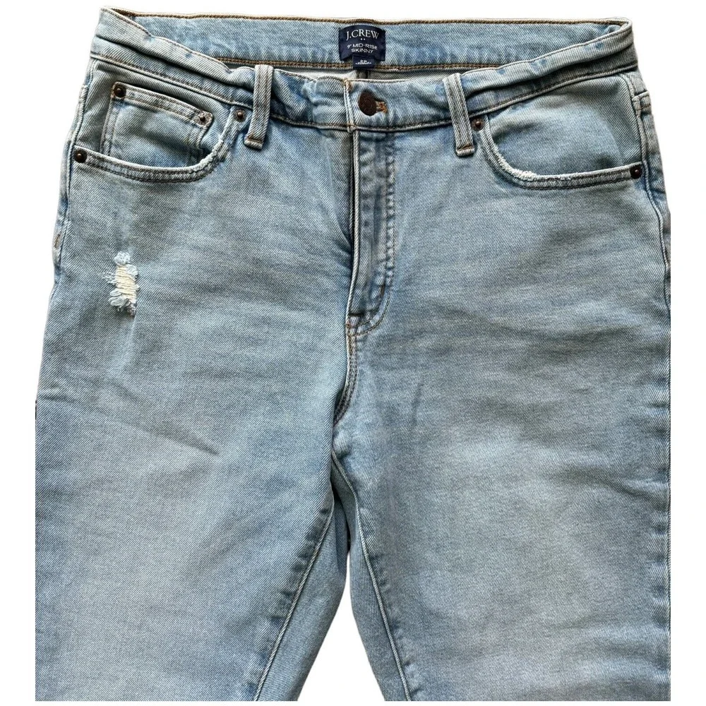J.Crew 9 Mid-Rise Skinny Jeans Light Wash Distressed Frayed Hem Womens 29